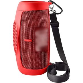 ALKOO Silicone Case Cover for JBL Charge 5 Portable Wireless Bluetooth Speaker, Travel Protective Soft Rubber Carrying Pouch with Shoulder Strap & Carabiner (Black)