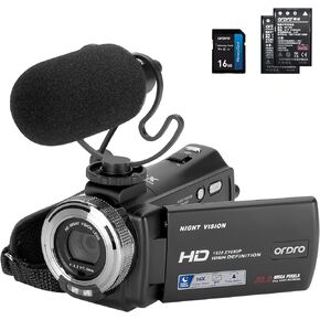 كاميرا فيديو ORDRO V12 1080P، مسجل كاميرا مع تكبير رقمي 16X ورؤية ليلية، كاميرا فيديو رقمية لليوتيوب، مسجل كاميرا فيديو عالي الدقة 1080P 30MP مع ميكروفون، بطاقة SD 16 جيجا، جهاز تحكم عن بعد in Kuwait