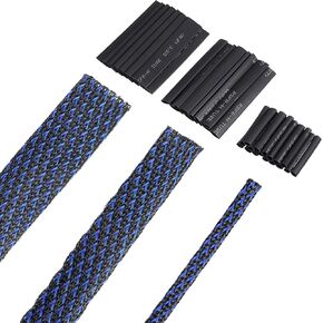 Boao 50ft PET Expandable Braided Cable Sleeve, Wire Loom Braid Sleeving with 127 Pieces Shrink Tube for Audio Video and Other Home Device Cable Automotive Wire(1/2 Inch, 1/4 Inch, 3/8 Inch,Black) in Kuwait