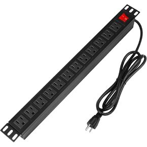 BTU Power Strip Surge Protector Rack-Mount PDU, 12-Outlet Power Strip with Switch, Metal Mountable Heavy Duty for Server Racks, Garage, Shop Workbench, Industrial Commercial Use (Black 6FT) in Saudi Arabia