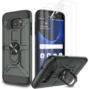 حافظة Galaxy S7 Edge، حافظة S7 Edge مع [واقي شاشة ناعم 3X HD]، مسند حلقي مدمج وحامل مغناطيسي للسيارة مقاوم للصدمات والسقوط، حافظة متينة من الدرجة العسكرية لهاتف Galaxy S7 Edge-أخضر نعناعي in Kuwait