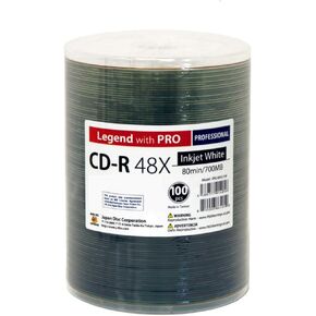مجموعة من 100 قطعة CD-R Legend مع PRO TY-JDC 48X 700MB 80Min (MID 97m24s01f) محور حبر أبيض قابل للطباعة in Kuwait