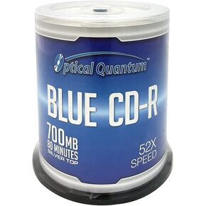 Optical Quantum Blue AZO CD-R 700MB 52X Shiny Silver Top Blank Recordable Media Disc - 100pk Cake Box, 100 Discs