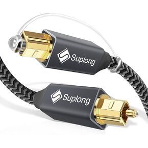 كابل صوت بصري Suplong بطول 15 قدم/4.5 متر 24 قيراط صوت بصري رقمي مطلي بالذهب لكابل SoundBar Toslink [S/PDIF] LG/Samsung/Sony/Philips، التلفزيون الذكي، المسرح المنزلي، PS4، Xbox & Playstation (15 قدم، رمادي)