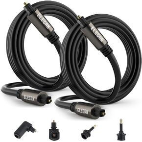 Elecan Optical Audio Cable 30 Ft Digital Audio Toslink Cable Cord-Fiber Optic-Gold Plated-Flexiable&Durable-for Home Theater,Sound Bar,PS4&Xbox-with 4 Right Angled and Mini Toslink Adapters+Ties in Kuwait