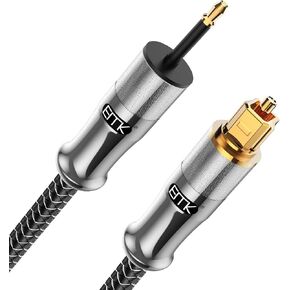 EMK 90 Degree Right Angle Optical Audio Cable [25ft/8M] - 360° Rotatable Digital Toslink SPDIF Cable for Soundbar to TV, Home Theater - Black Fiber Optic Cable with Angled Connector in Kuwait