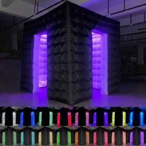 كشك صور قابل للنفخ، 8.2 × 8.2 قدم، محمول 16 لونًا LED قابل للتعتيم، طقم خيمة تصوير كشك تصوير مع بابين ومنفاخ هواء داخلي، جهاز تحكم عن بعد، حقيبة حمل in Kuwait