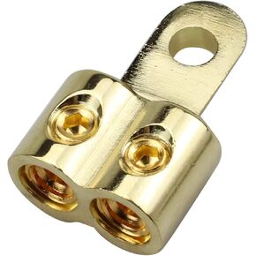Classic Dual 2/0 Gauge Inputs to 5/16-Inch Ring Terminal Reducer Gold