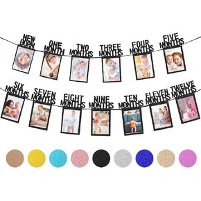 Whaline 1st Birthday Baby Photo Banner for Newborn to 12 Months, Monthly Milestone Photograph Bunting Garland, First Birthday Celebration Decoration (Rose Gold)