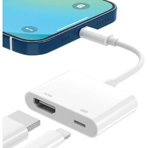 [معتمد من Apple MFi] محول Lightning إلى HDMI لأجهزة iPhone إلى TV، كابل صوت AV رقمي 1080P، موصل شاشة مزامنة مع منفذ شحن، التوصيل والتشغيل متوافق مع iPhone/TV/جهاز العرض/الشاشة in Kuwait