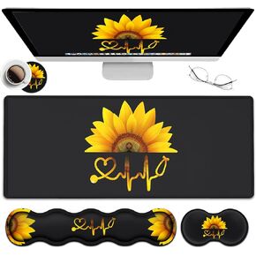 Ergonomic Mouse Pad Set, Desk Mat(31.5×11.8 in) + Keyboard Wrist Rest Support + Mouse Wrist Rest + Coasters for Office,Home,Computer,Laptop -Sunflower Nurse Pattern Black Gaming Large Mousepads in Kuwait