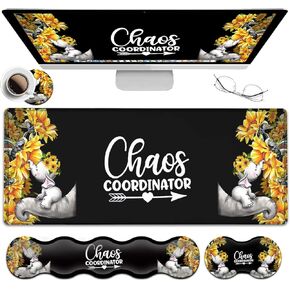Gaming Black Mouse Pad + Keyboard Wrist Rest XL Large Mouse Mat Sunflower Christian Verse Proverbs 31-25 Extended Desk Pad Non-Slip Rubber Mice Pads Stitched Edges Pad (31.5x11.8 in)