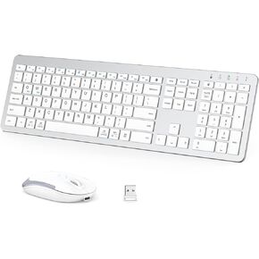 iClever Wireless Keyboard and Mouse, GK08 White Keyboard Mouse Combo, Ergonomic, Quiet, Full Size Design with Number Pad, 2.4G Connection for Mac, Windows and Computer in Kuwait