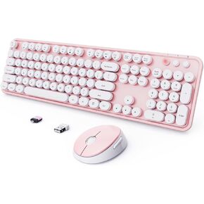 Wireless Keyboard and Mouse Combo, Ergonomic Full Size Typewriter Retro Round Keycaps Keyboard, Compatible with Windows, PC, Perfer for Home and Office Keyboards (Chocolate Color) in Saudi Arabia
