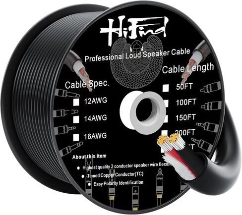 كابل سلك مكبر صوت HiFind مقاس 16/2 بطول 50 قدمًا من النحاس OFC - تصنيف UL CL3 - داخلي/خارجي - سلسلة Pro 16 AWG-UV PVC سترة وقطن، صوت هاي فاي لصوت السيارة، مكبرات صوت المسرح المنزلي، ستيريو - أسود in Kuwait