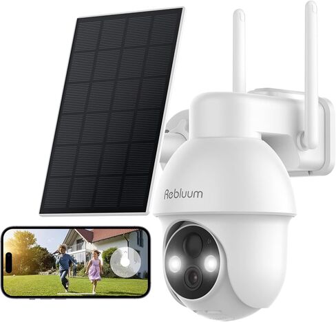 Rebluum Security Camera Wireless Outdoor, 2K Solar Security Camera,Battery Powered 360°PTZ Security Camera,Color Night Vision,PIR Motion Detection,2-Way Audio,Compatible with Alexa in Kuwait