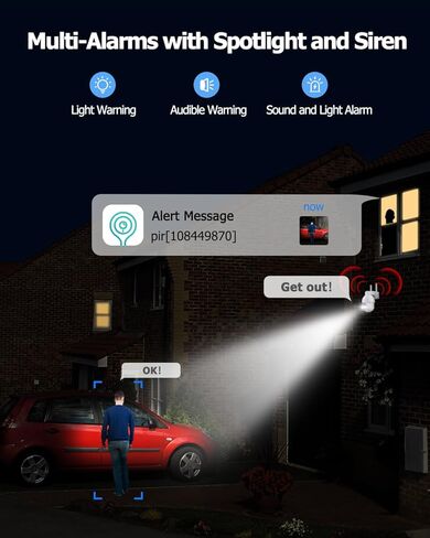 Rebluum Security Camera Wireless Outdoor, 2K Solar Security Camera,Battery Powered 360°PTZ Security Camera,Color Night Vision,PIR Motion Detection,2-Way Audio,Compatible with Alexa in Kuwait