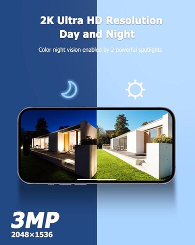 Rebluum Security Camera Wireless Outdoor, 2K Solar Security Camera,Battery Powered 360°PTZ Security Camera,Color Night Vision,PIR Motion Detection,2-Way Audio,Compatible with Alexa in Kuwait