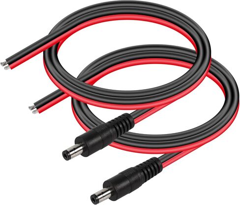 CERRXIAN DC5521 Power Pigtails Cable,1 FT 14AWG 5.5mm x 2.1 mm DC Male Bare Wire Open End Power Wire,DC Supply Repair Cable for CCTV Security Camera LED Strip Light Etc(2-Pack) (0.3m Black) in Kuwait