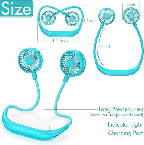 Portable Neck Fan, 2600mAh Battery Operated Ultra Quiet Hands Free USB Fan with 3 Speeds, Strong Wind, 360° Adjustable High Flexibility Wearable Personal Fan for Home Office Outdoor Travel (White) in Kuwait