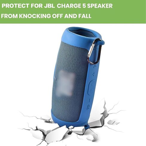 غطاء حافظة من السيليكون لمكبر صوت بلوتوث محمول مقاوم للماء JBL Charge 5، حقيبة سفر واقية من المطاط الناعم مع حزام وحلقة تسلق (أزرق) in Kuwait
