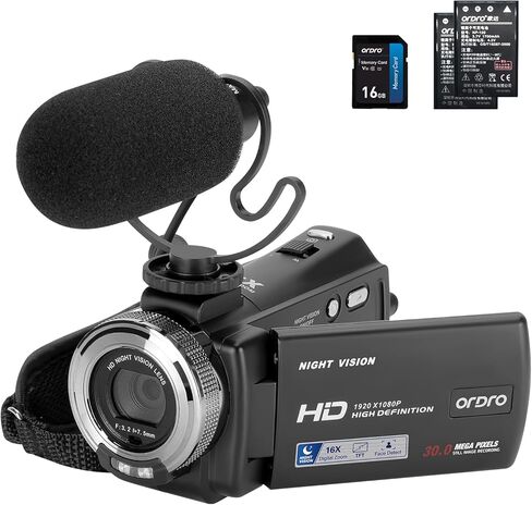 كاميرا فيديو ORDRO V12 1080P، مسجل كاميرا مع تكبير رقمي 16X ورؤية ليلية، كاميرا فيديو رقمية لليوتيوب، مسجل كاميرا فيديو عالي الدقة 1080P 30MP مع ميكروفون، بطاقة SD 16 جيجا، جهاز تحكم عن بعد in Kuwait