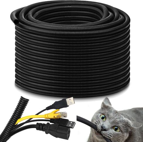 Kanayu 1/2''-50 Ft Split Wire Loom Tubing, Black Flame Retardant | High Temp Protector, Split Design for Easy Install, Industrial Automotive Marine Electrical Use, Corrugated Loom Conduit in Kuwait