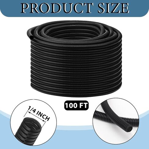Kanayu 1/2''-50 Ft Split Wire Loom Tubing, Black Flame Retardant | High Temp Protector, Split Design for Easy Install, Industrial Automotive Marine Electrical Use, Corrugated Loom Conduit in Kuwait