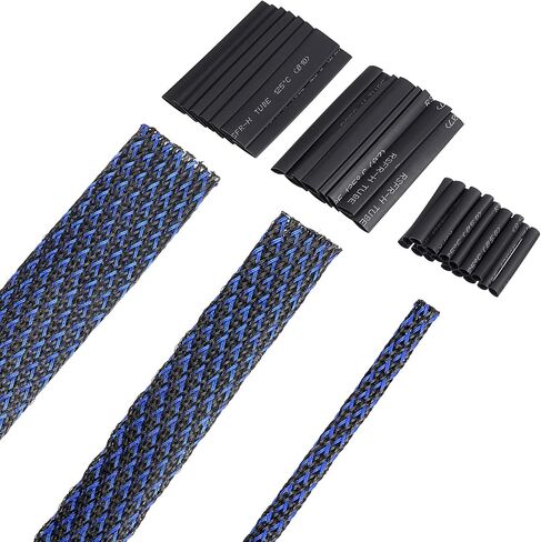 50ft PET Expandable Braided Cable Sleeve, Wire Loom Wire Braid Sleeving with 127 Pieces Shrink Tube for Audio Video and Other Home Device Cable Automotive Wire (Black, 1/2 Inch, 1/4 Inch, 3/8 Inch) in Saudi Arabia