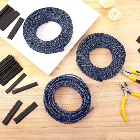 50ft PET Expandable Braided Cable Sleeve, Wire Loom Wire Braid Sleeving with 127 Pieces Shrink Tube for Audio Video and Other Home Device Cable Automotive Wire (Black, 1/2 Inch, 1/4 Inch, 3/8 Inch) in Saudi Arabia