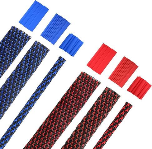 Xuniea 96ft Wire Loom Braided Cable 1/2, 1/4, 3/8 Inch,Black and Red | Wire Loom Braided Cable Sleeve Covers, with 127 Heat Shrink for Audio Video Cables, Protects from Pets, Flexible Organizer in Kuwait