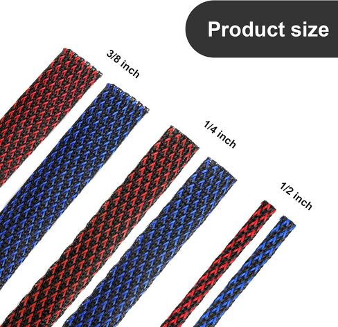 Xuniea 96ft Wire Loom Braided Cable 1/2, 1/4, 3/8 Inch,Black and Red | Wire Loom Braided Cable Sleeve Covers, with 127 Heat Shrink for Audio Video Cables, Protects from Pets, Flexible Organizer in Kuwait