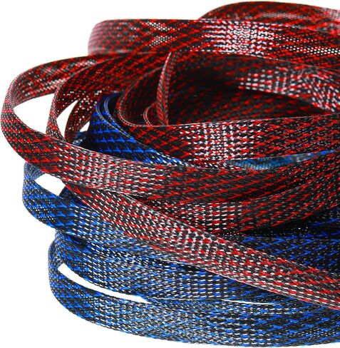 Xuniea 96ft Wire Loom Braided Cable 1/2, 1/4, 3/8 Inch,Black and Red | Wire Loom Braided Cable Sleeve Covers, with 127 Heat Shrink for Audio Video Cables, Protects from Pets, Flexible Organizer in Kuwait