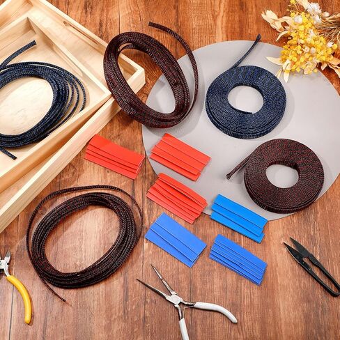 Xuniea 96ft Wire Loom Braided Cable 1/2, 1/4, 3/8 Inch,Black and Red | Wire Loom Braided Cable Sleeve Covers, with 127 Heat Shrink for Audio Video Cables, Protects from Pets, Flexible Organizer in Kuwait