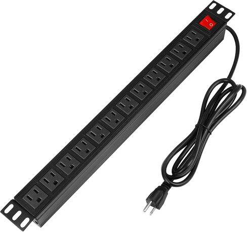 BTU Power Strip Surge Protector Rack-Mount PDU, 12-Outlet Power Strip with Switch, Metal Mountable Heavy Duty for Server Racks, Garage, Shop Workbench, Industrial Commercial Use (Black 6FT) in Kuwait
