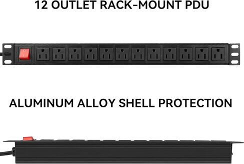 BTU Power Strip Surge Protector Rack-Mount PDU, 12-Outlet Power Strip with Switch, Metal Mountable Heavy Duty for Server Racks, Garage, Shop Workbench, Industrial Commercial Use (Black 6FT) in Kuwait