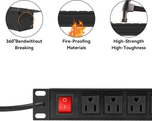 BTU Power Strip Surge Protector Rack-Mount PDU, 12-Outlet Power Strip with Switch, Metal Mountable Heavy Duty for Server Racks, Garage, Shop Workbench, Industrial Commercial Use (Black 6FT) in Kuwait