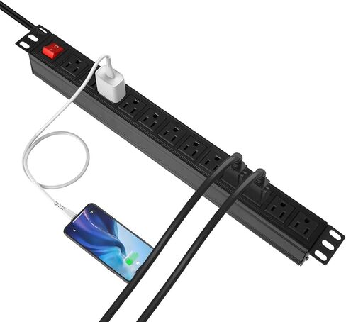 BTU Power Strip Surge Protector Rack-Mount PDU, 12-Outlet Power Strip with Switch, Metal Mountable Heavy Duty for Server Racks, Garage, Shop Workbench, Industrial Commercial Use (Black 6FT) in Kuwait