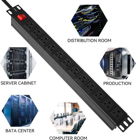 BTU Power Strip Surge Protector Rack-Mount PDU, 12-Outlet Power Strip with Switch, Metal Mountable Heavy Duty for Server Racks, Garage, Shop Workbench, Industrial Commercial Use (Black 6FT) in Kuwait