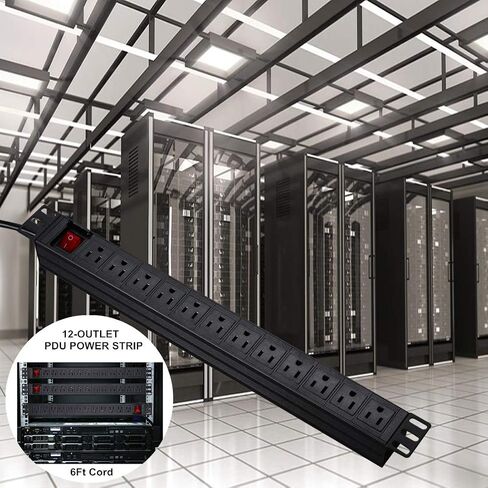 BTU Power Strip Surge Protector Rack-Mount PDU, 12-Outlet Power Strip with Switch, Metal Mountable Heavy Duty for Server Racks, Garage, Shop Workbench, Industrial Commercial Use (Black 6FT) in Kuwait