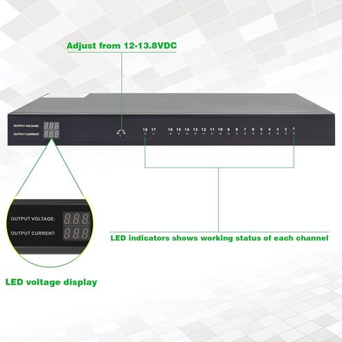 DC 16 Channel VBR CCTV 12V 20A Distributed Power Supply Rack Mount, PTC Reset Fuse,（UPS） Uninterruptible Power Supply System Function，Adjustable Output Voltage，for Security Cameras, DVR，NVR in Kuwait