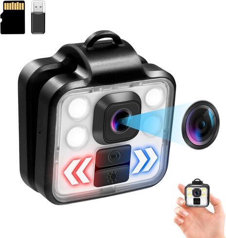 كاميرا TANGMI Mini Body، كاميرا فيديو محمولة 1080 بكسل للرياضات الخارجية، كاميرا لاسلكية يمكن ارتداؤها، 3 أوضاع LED مصباح أمامي، مصباح أمامي مقاوم للماء، كاميرا يرتديها الجسم مع طوابع زمنية للركوب والجري in Kuwait