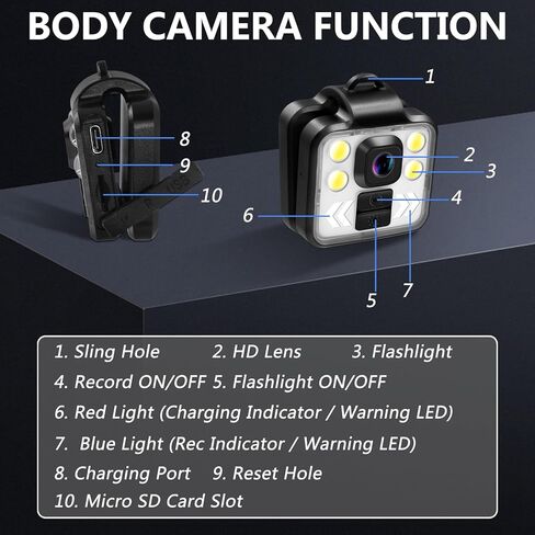 كاميرا TANGMI Mini Body، كاميرا فيديو محمولة 1080 بكسل للرياضات الخارجية، كاميرا لاسلكية يمكن ارتداؤها، 3 أوضاع LED مصباح أمامي، مصباح أمامي مقاوم للماء، كاميرا يرتديها الجسم مع طوابع زمنية للركوب والجري in Kuwait