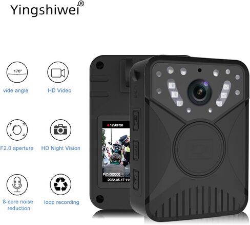 كاميرا Yingshiwei كاميرا الجسم لمدة 10 ساعات للرؤية الليلية للبطارية، مقاومة للماء، كاميرا الجسم مع تسجيل صوتي يمكن ارتداؤها 128 جيجا 2.0 بوصة LCD للرؤية الليلية بالأشعة تحت الحمراء in Kuwait