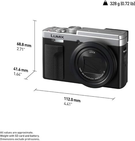 Panasonic LUMIX ZS80D 4K Digital Camera, 20.3MP 1/2.3-inch Sensor, 30X Leica DC Vario-Elmar Lens, F3.3-6.4 Aperture, WiFi, Hybrid O.I.S. Stabilization, 3-Inch LCD, DC-ZS80DS (Silver) in Saudi Arabia