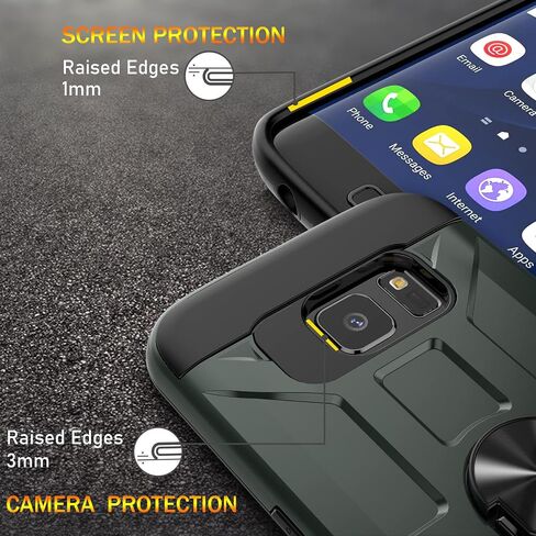 حافظة Galaxy S7 Edge، حافظة S7 Edge مع [واقي شاشة ناعم 3X HD]، مسند حلقي مدمج وحامل مغناطيسي للسيارة مقاوم للصدمات والسقوط، حافظة متينة من الدرجة العسكرية لهاتف Galaxy S7 Edge-أخضر نعناعي in Kuwait