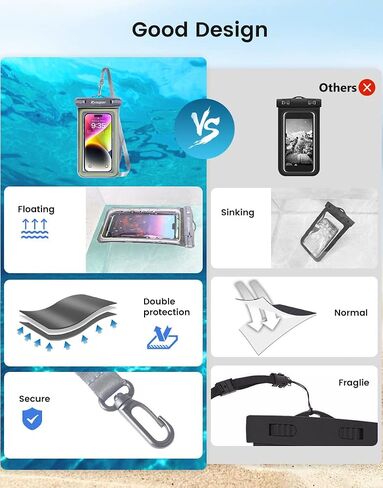 جراب / حافظة هاتف مقاومة للماء IP68، حافظة هاتف عائمة مقاومة للماء لهاتف iPhone 14 13 12 11 Pro Max XS Plus Samsung Galaxy الهاتف المحمول، حافظة iPhone عائمة لقضاء عطلة الشاطئ - عبوتان in Kuwait