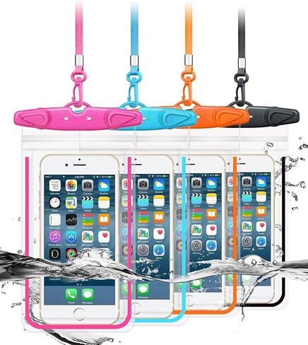 حقيبة هاتف عالمية مقاومة للماء، 4 عبوات IPX8 حافظة هاتف مقاومة للماء متوافقة مع iPhone 15 14 13 12 11 Pro Max Pro Plus، Galaxy S22 S21 S20 Note 20 10 حتى 7.5 بوصة، حقيبة جافة للعطلات in Kuwait