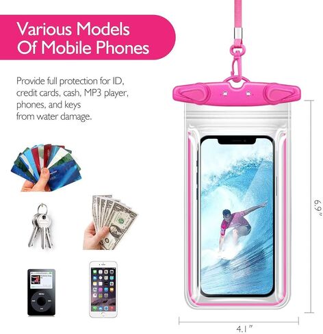 حقيبة هاتف عالمية مقاومة للماء، 4 عبوات IPX8 حافظة هاتف مقاومة للماء متوافقة مع iPhone 15 14 13 12 11 Pro Max Pro Plus، Galaxy S22 S21 S20 Note 20 10 حتى 7.5 بوصة، حقيبة جافة للعطلات in Kuwait