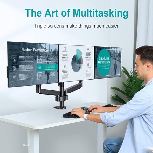 حامل مكتب ثلاثي للشاشة MOUNT PRO - ذراع شاشة زنبركية غازية مفصلية، قابل للإزالة بمشبك وقاعدة جروميت - يناسب شاشات الكمبيوتر LCD مقاس 13 إلى 27 بوصة، VESA 75x75، 100x100 in Saudi Arabia